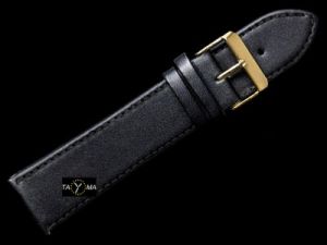 Pasek skórzany do zegarka - czarny/czarne/złoty - 22mm