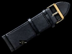 Pasek skórzany do zegarka - czarny/czarne/złoty - 30mm